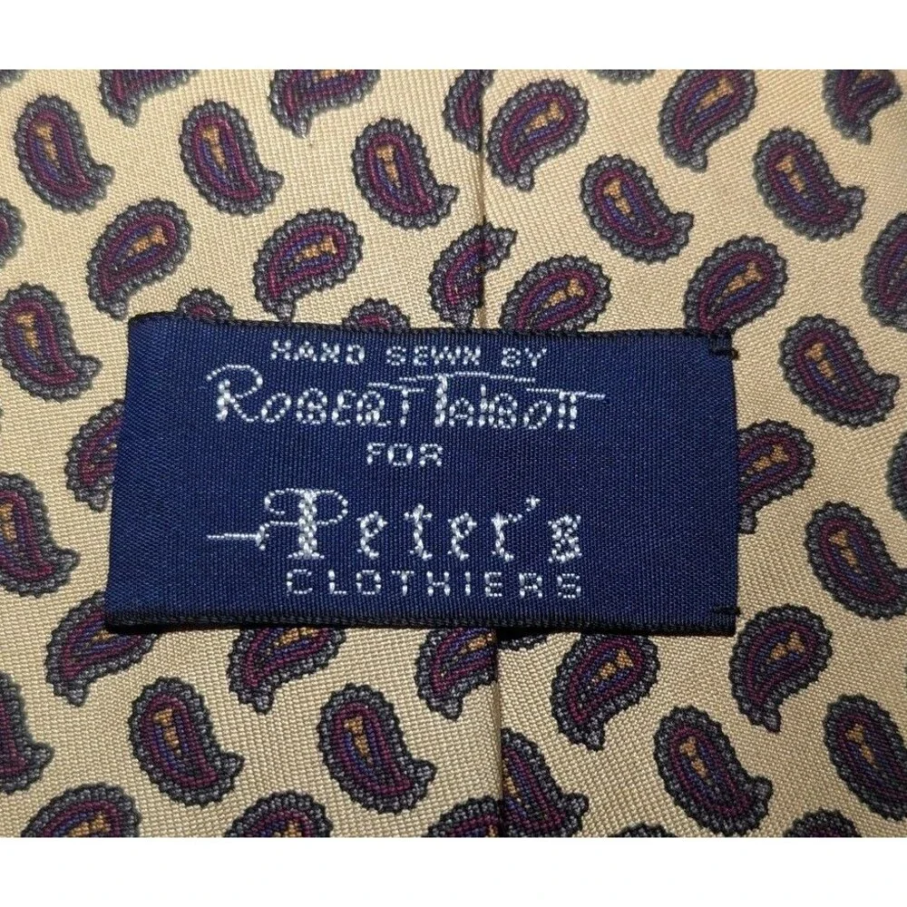 ROBERT TALBOTT Yellow w Red PAISLEYS Hand Sewn Silk Tie Peters Clothiers
